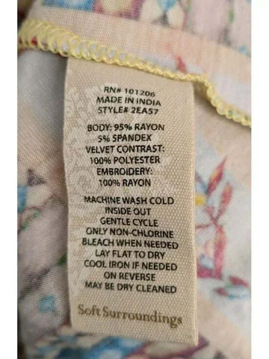 Soft Surroundings Size M Tunic Top Fifi Embroidered Boho Bell Sleeve Blue Floral - Picture 6 of 7